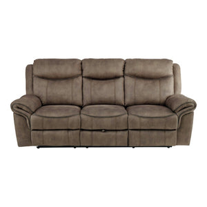 English Elm Brown Microfiber 3 Piece Reclining Sofa Set with Charging Ports and Cup Holders B011S08792