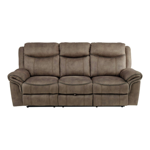 English Elm Brown Microfiber 3 Piece Reclining Sofa Set with Charging Ports and Cup Holders B011S08792