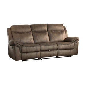 English Elm Brown Microfiber 3 Piece Reclining Sofa Set with Charging Ports and Cup Holders B011S08792