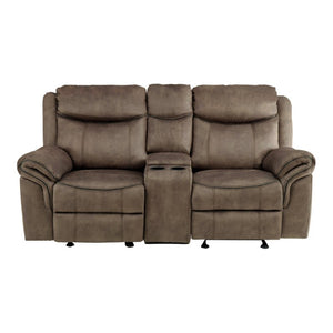 English Elm Brown Microfiber 3 Piece Reclining Sofa Set with Charging Ports and Cup Holders B011S08792