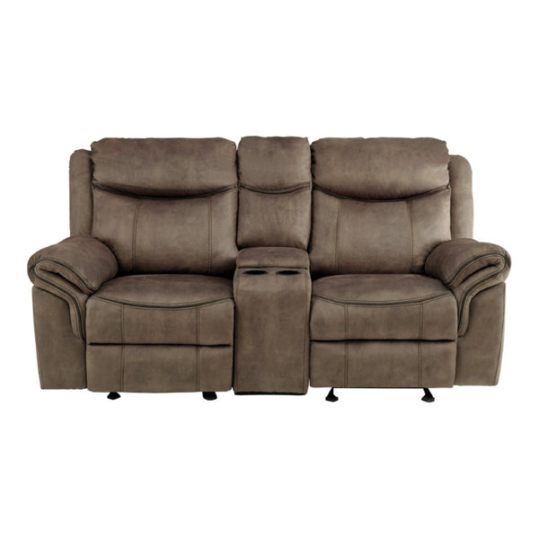 English Elm Brown Microfiber 3 Piece Reclining Sofa Set with Charging Ports and Cup Holders B011S08792