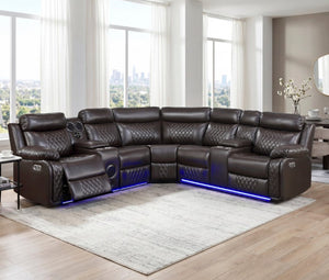 English Elm Luxurious Diamond Quilted Faux Leather Sectional with LED Lighting and Bluetooth Speakers B011S08795
