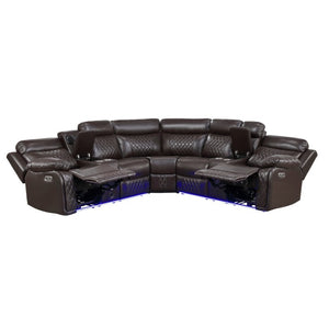 English Elm Luxurious Diamond Quilted Faux Leather Sectional with LED Lighting and Bluetooth Speakers B011S08795