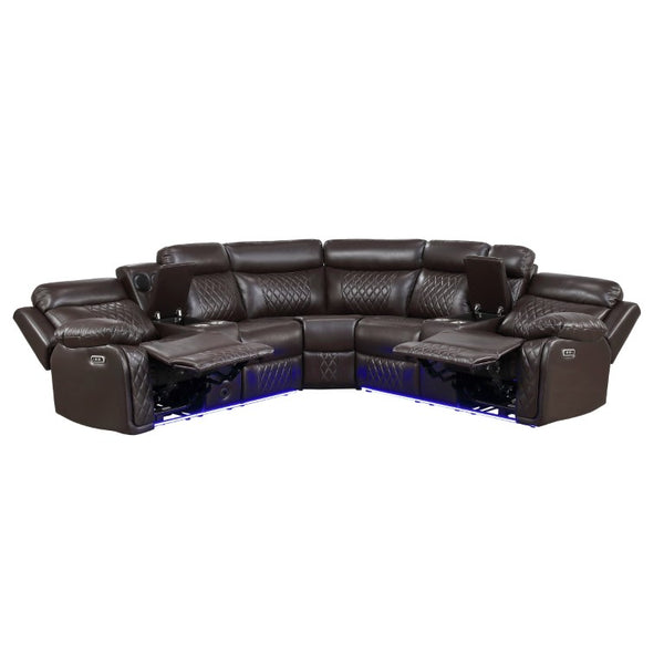 English Elm Luxurious Diamond Quilted Faux Leather Sectional with LED Lighting and Bluetooth Speakers B011S08795