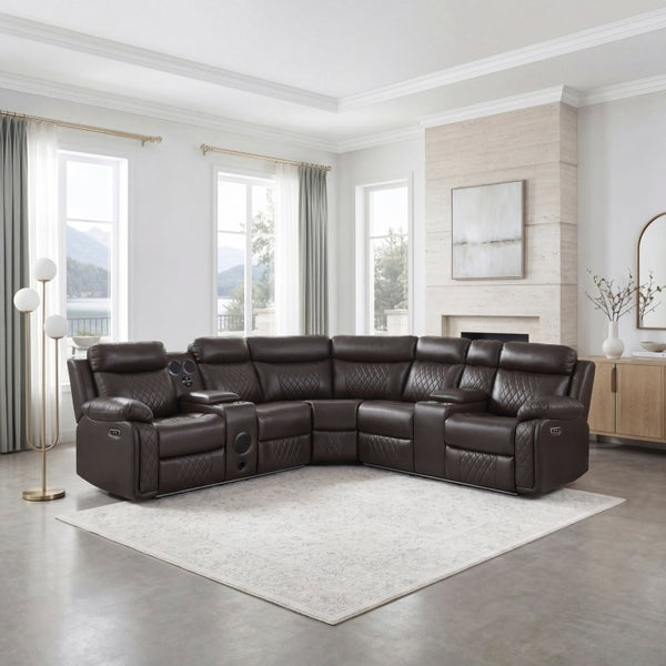English Elm Luxurious Diamond Quilted Faux Leather Sectional with LED Lighting and Bluetooth Speakers B011S08795