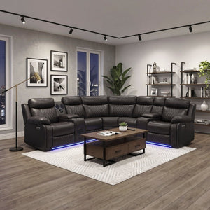 English Elm Luxurious Diamond Quilted Faux Leather Sectional with LED Lighting and Bluetooth Speakers B011S08795