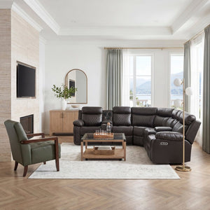 English Elm Luxurious Diamond Quilted Faux Leather Sectional with LED Lighting and Bluetooth Speakers B011S08795