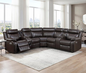 English Elm Luxurious Diamond Quilted Faux Leather Sectional with LED Lighting and Bluetooth Speakers B011S08795