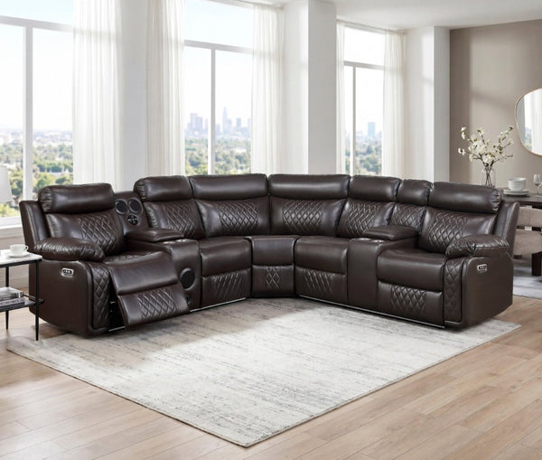 English Elm Luxurious Diamond Quilted Faux Leather Sectional with LED Lighting and Bluetooth Speakers B011S08795