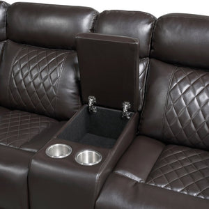 English Elm Luxurious Diamond Quilted Faux Leather Sectional with LED Lighting and Bluetooth Speakers B011S08795
