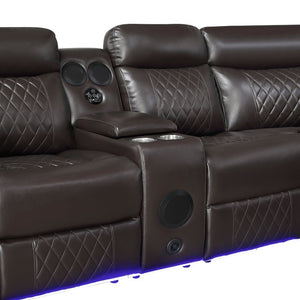 English Elm Luxurious Diamond Quilted Faux Leather Sectional with LED Lighting and Bluetooth Speakers B011S08795