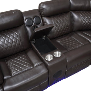 English Elm Luxurious Diamond Quilted Faux Leather Sectional with LED Lighting and Bluetooth Speakers B011S08795