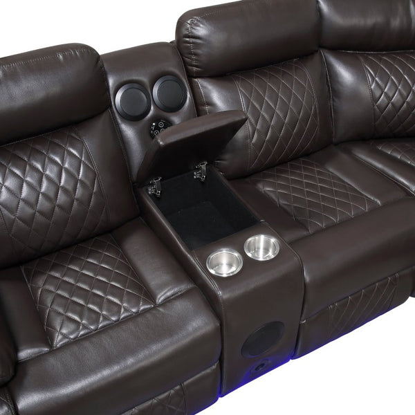 English Elm Luxurious Diamond Quilted Faux Leather Sectional with LED Lighting and Bluetooth Speakers B011S08795