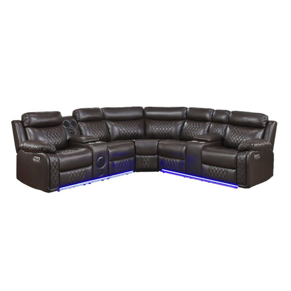 English Elm Luxurious Diamond Quilted Faux Leather Sectional with LED Lighting and Bluetooth Speakers B011S08795