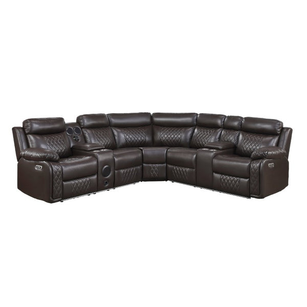 English Elm Luxurious Diamond Quilted Faux Leather Sectional with LED Lighting and Bluetooth Speakers B011S08795