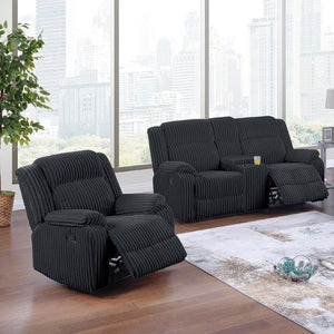 English Elm Black Corduroy Reclining Sofa Set with Console Loveseat for Transitional Living Rooms B011S08800