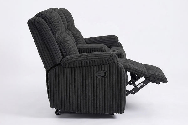 English Elm Black Corduroy Reclining Sofa Set with Console Loveseat for Transitional Living Rooms B011S08800