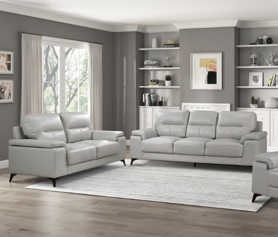 English Elm Luxurious Top Grain Leather Sofa and Loveseat Set with Pillow Arms for Living Room B011S08801