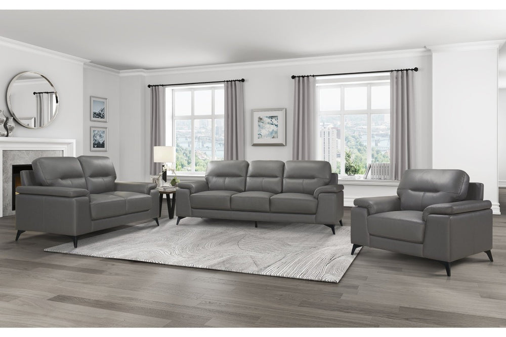 English Elm Luxurious Top Grain Leather 3 Piece Living Room Set with Modern Solid Wood Frame B011S08803