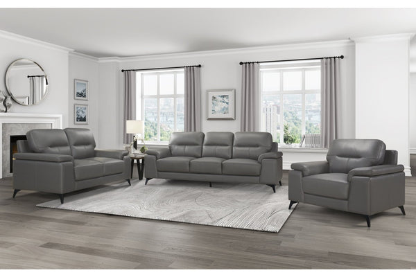 English Elm Luxurious Top Grain Leather 3 Piece Living Room Set with Modern Solid Wood Frame B011S08803