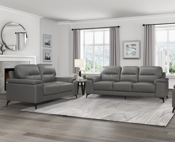 English Elm Luxurious Top Grain Leather 3 Piece Living Room Set with Modern Solid Wood Frame B011S08803