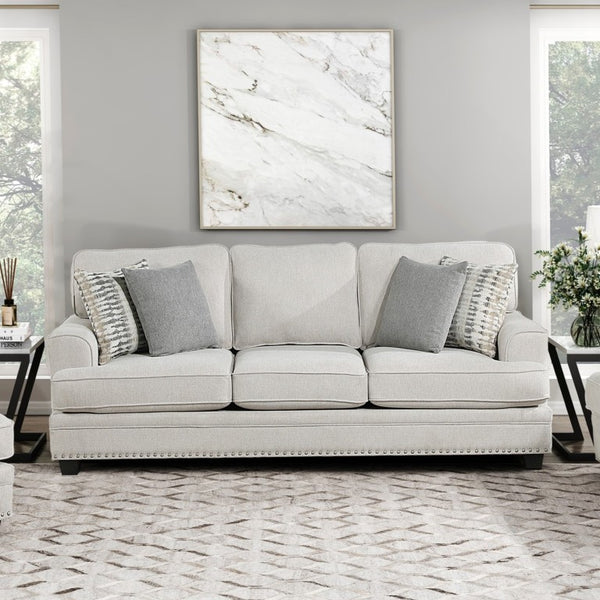 English Elm Transitional 3 Piece Chenille Living Room Sofa Set with Nailhead Trim and Pocket Coils 3pc Set B011S08804