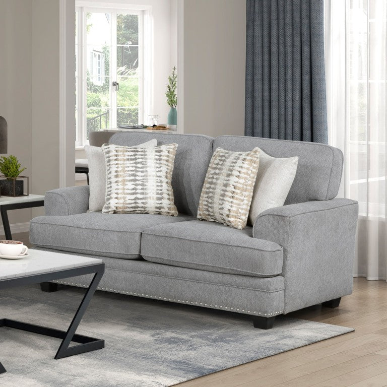 English Elm 3-Seater Pull-Tab Reclining Sofa with Pocket Coil Support and Leather Upholstery Gray 2pc Set B011S09145