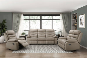 English Elm Reclining 3 Piece Top Grain Leather Sofa Set with Pocket Coil Cushions Modern Living Room Greige, Warm Taupe Plywood B011S09398