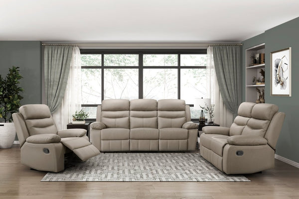 English Elm Reclining 3 Piece Top Grain Leather Sofa Set with Pocket Coil Cushions Modern Living Room Greige, Warm Taupe Plywood B011S09398