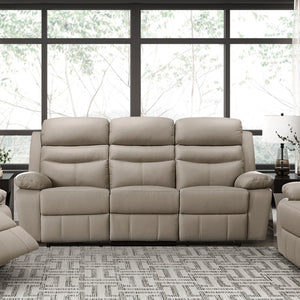 English Elm Reclining 3 Piece Top Grain Leather Sofa Set with Pocket Coil Cushions Modern Living Room Greige, Warm Taupe Plywood B011S09398