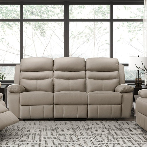 English Elm Reclining 3 Piece Top Grain Leather Sofa Set with Pocket Coil Cushions Modern Living Room Greige, Warm Taupe Plywood B011S09398