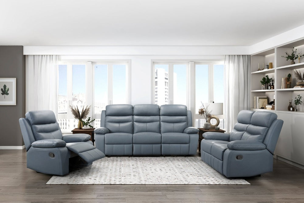 English Elm 3Pc Top-Grain Leather Reclining Sofa Loveseat Chair Set Modern Living Room B011S09400