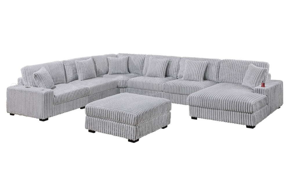English Elm Modular U-Shaped Corduroy Sectional Sofa 7 Piece Set with USB Port and Cup Holders B011S09402