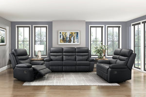 English Elm Black Top Grain Leather 3 Piece Reclining Sofa Set with Plush Pocket Coil Support B011S09403