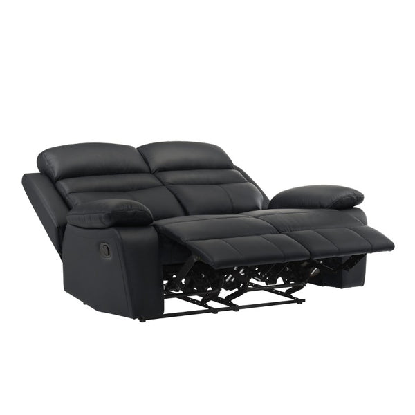 English Elm Black Top Grain Leather 3 Piece Reclining Sofa Set with Plush Pocket Coil Support B011S09403