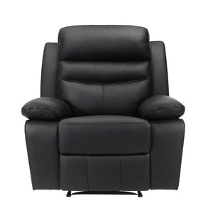 English Elm Black Top Grain Leather 3 Piece Reclining Sofa Set with Plush Pocket Coil Support B011S09403