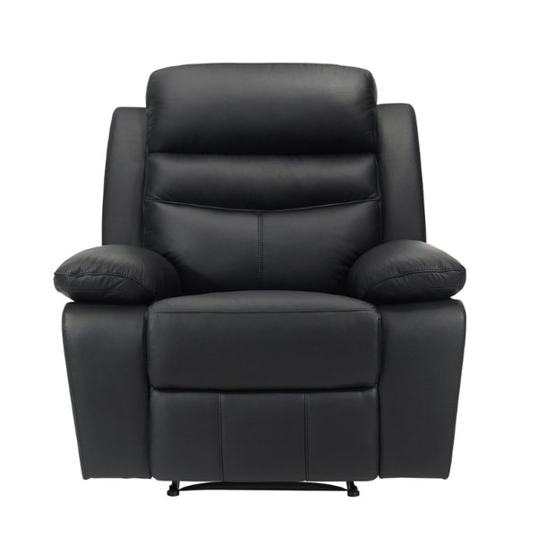 English Elm Black Top Grain Leather 3 Piece Reclining Sofa Set with Plush Pocket Coil Support B011S09403