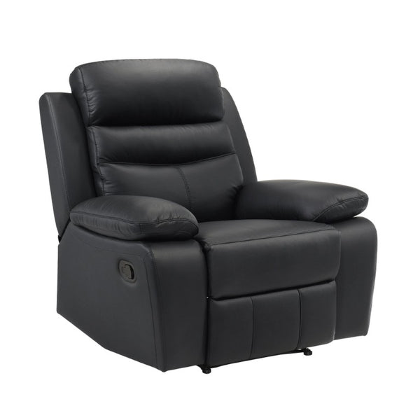 English Elm Black Top Grain Leather 3 Piece Reclining Sofa Set with Plush Pocket Coil Support B011S09403