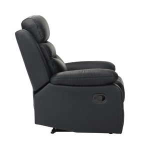 English Elm Black Top Grain Leather 3 Piece Reclining Sofa Set with Plush Pocket Coil Support B011S09403