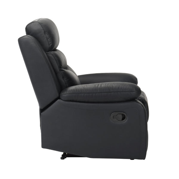 English Elm Black Top Grain Leather 3 Piece Reclining Sofa Set with Plush Pocket Coil Support B011S09403