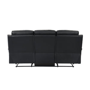 English Elm Black Top Grain Leather 3 Piece Reclining Sofa Set with Plush Pocket Coil Support B011S09403