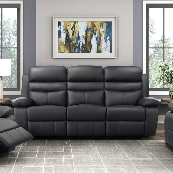 English Elm Black Top Grain Leather 3 Piece Reclining Sofa Set with Plush Pocket Coil Support B011S09403