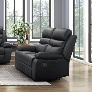 English Elm Black Top Grain Leather 3 Piece Reclining Sofa Set with Plush Pocket Coil Support B011S09403