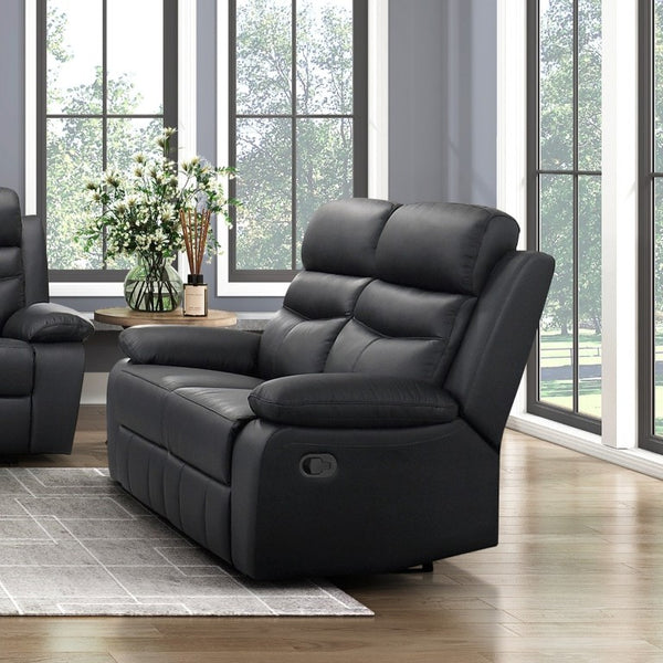 English Elm Black Top Grain Leather 3 Piece Reclining Sofa Set with Plush Pocket Coil Support B011S09403