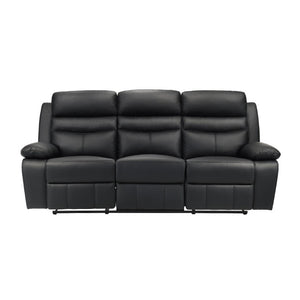 English Elm Black Top Grain Leather 3 Piece Reclining Sofa Set with Plush Pocket Coil Support B011S09403