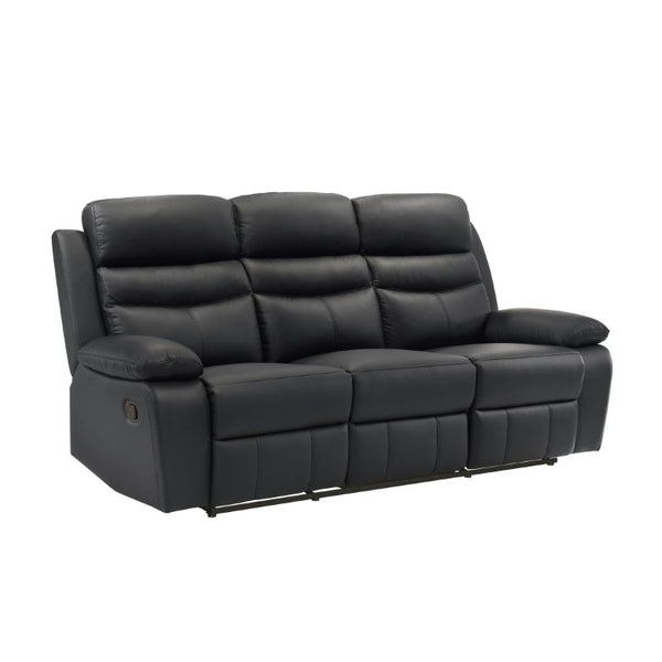 English Elm Black Top Grain Leather 3 Piece Reclining Sofa Set with Plush Pocket Coil Support B011S09403