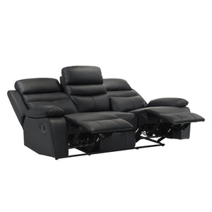 English Elm Black Top Grain Leather 3 Piece Reclining Sofa Set with Plush Pocket Coil Support B011S09403