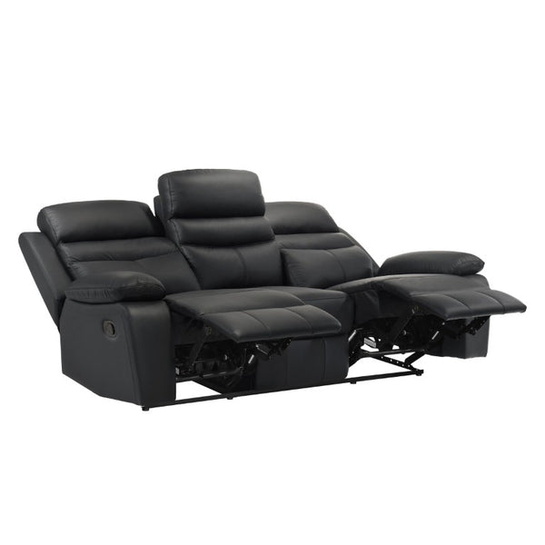English Elm Black Top Grain Leather 3 Piece Reclining Sofa Set with Plush Pocket Coil Support B011S09403
