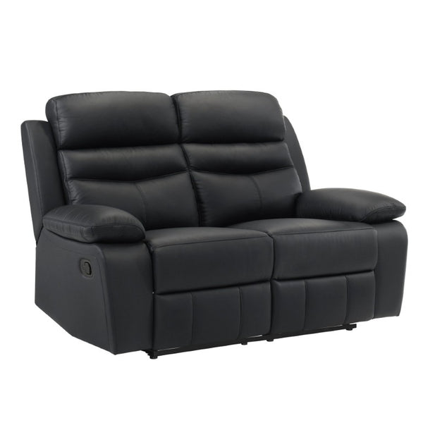 English Elm Black Top Grain Leather 3 Piece Reclining Sofa Set with Plush Pocket Coil Support B011S09403