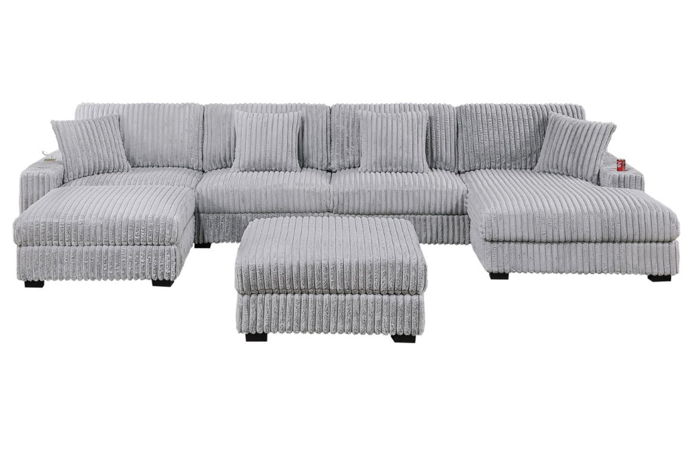 English Elm Mink Gray Corduroy U-Shaped Modular Sectional with USB Port and Cup Holders 166 x 77 x 37 B011S09408